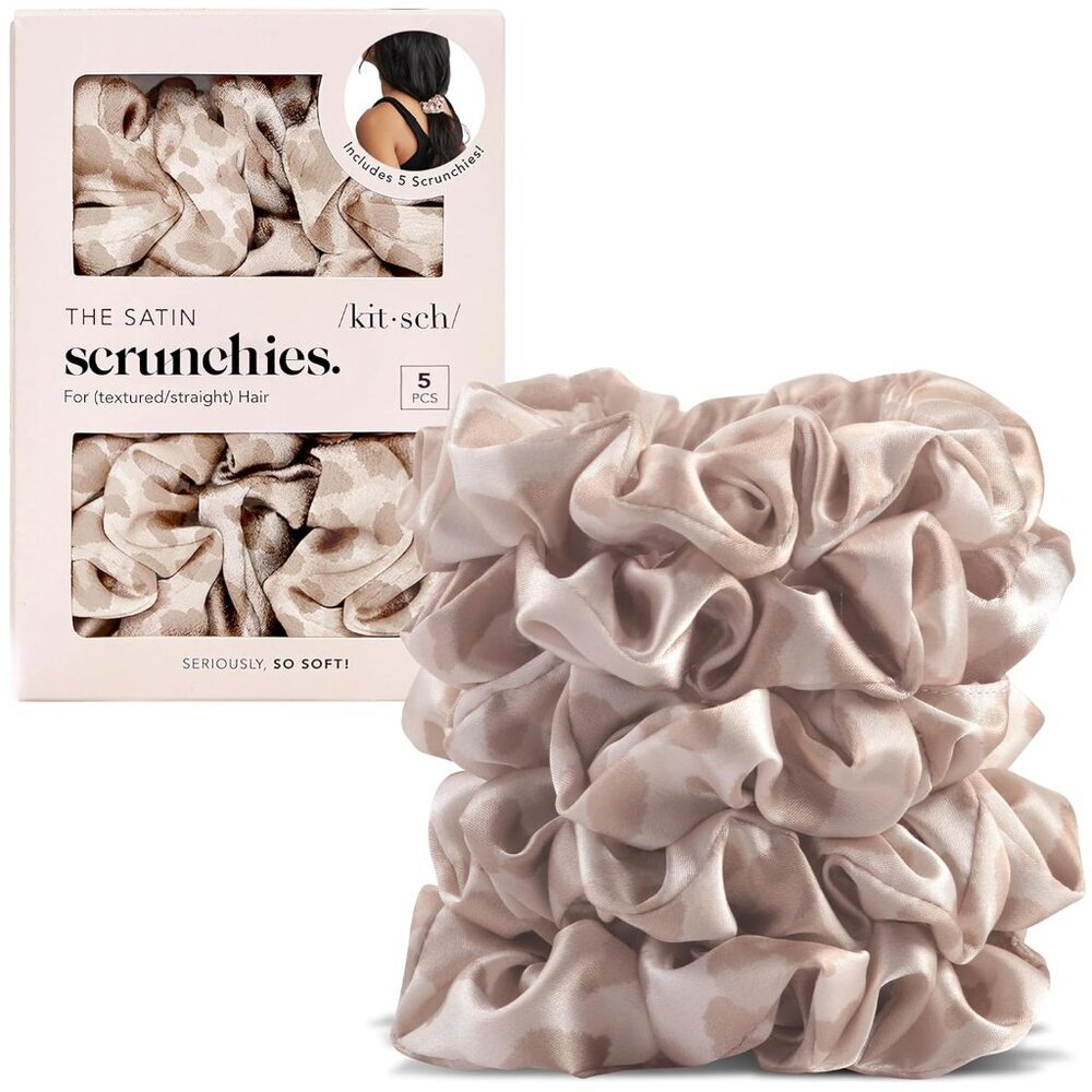 Leopard Prints Satin Scrunchies for Women - No Crease Hair Ties for Girls, Scrun